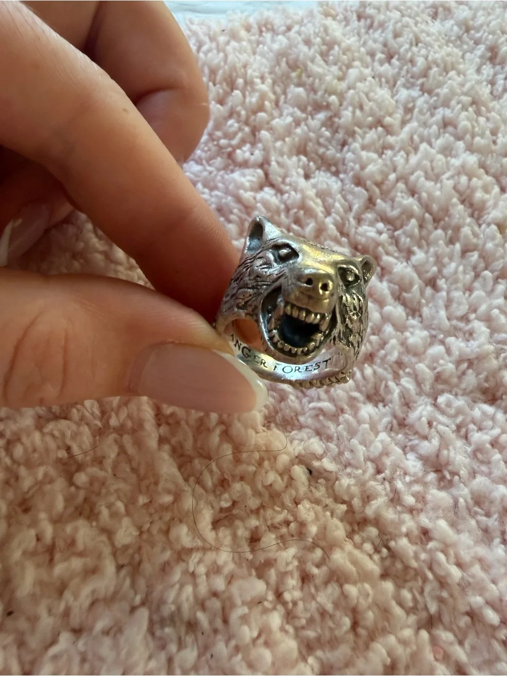 Gucci Silver Wolf Head Ring with Sun Motif
